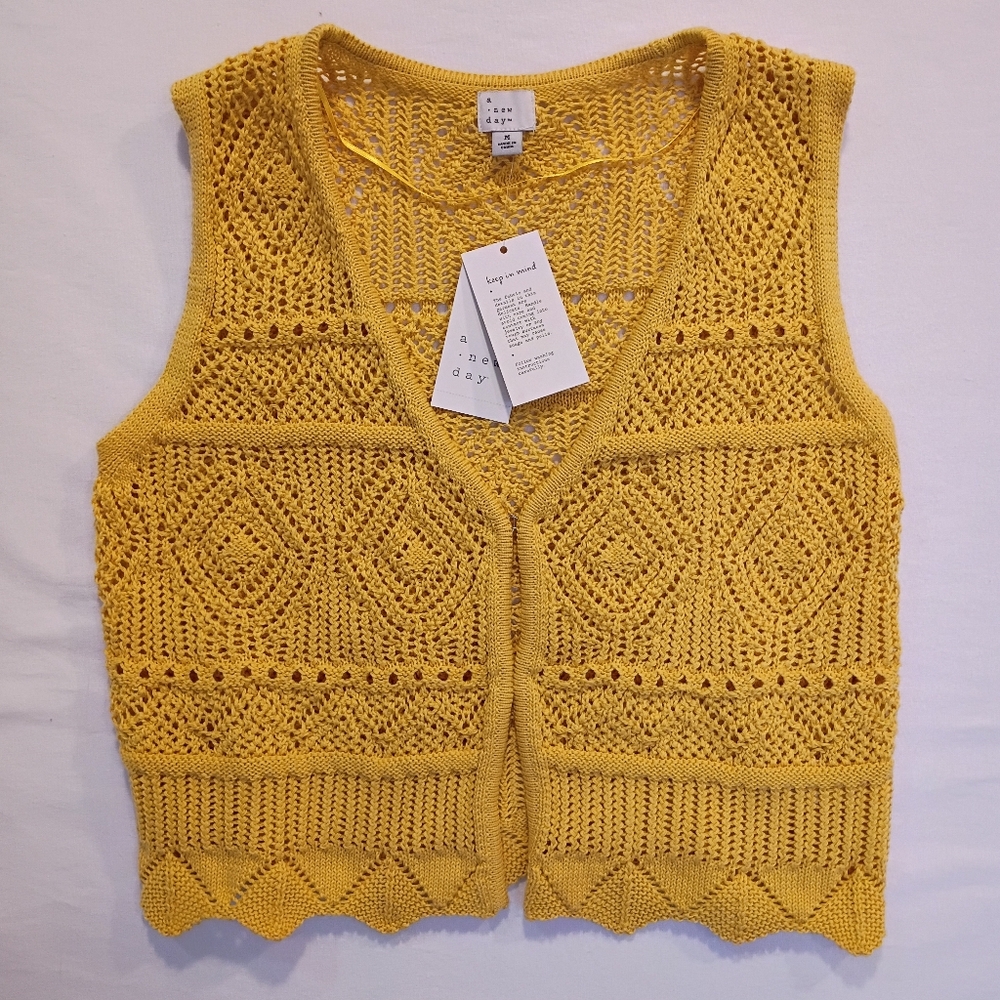 A New Day Yellow Crochet Knit Vest